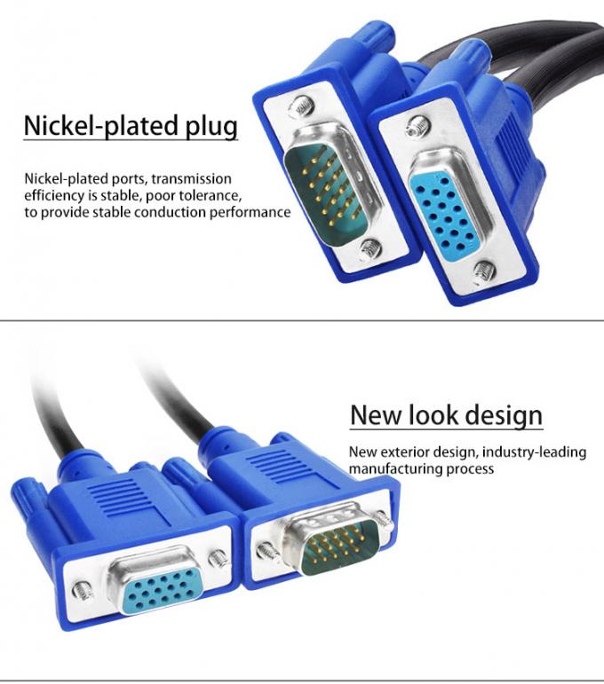 Multimedia VGA Monitor Cables To Connect Laptop Tv Gold Plated PVC Jacketed 5