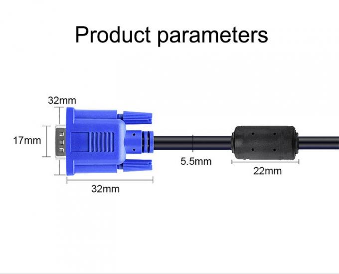 PC Computer Monitor VGA To VGA Cable 1.5m With Steel Conductor And Gold Plated 7